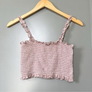 American Threads Mauve Smocked Ruffle Elastic Spaghetti Strap Crop Top, Small